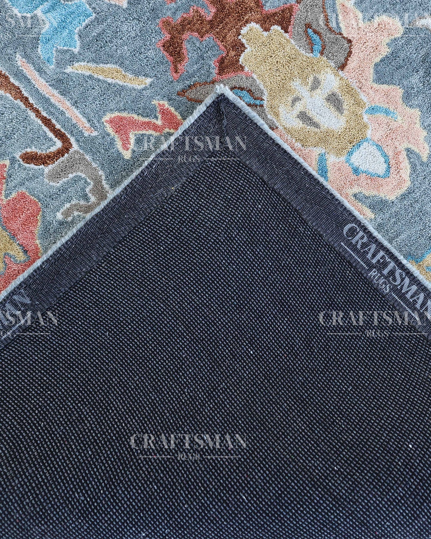 Oushak Inspired Hand Tufted Wool Rug – Slate Blue & Grey Floral Design