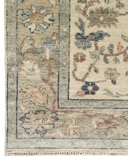 Hand Knotted Vintage Persian Oushak Style Rug – Gray Blue Beige Floral Area Rug