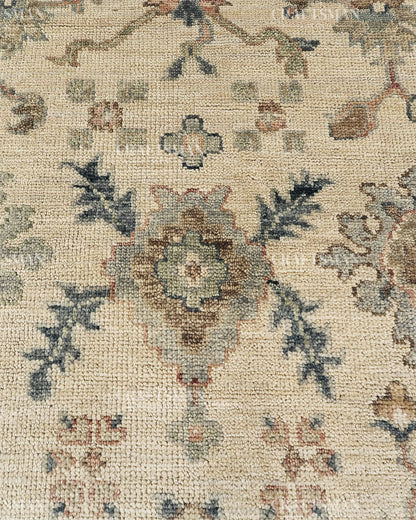 Hand Knotted Vintage Persian Oushak Style Rug – Gray Blue Beige Floral Area Rug