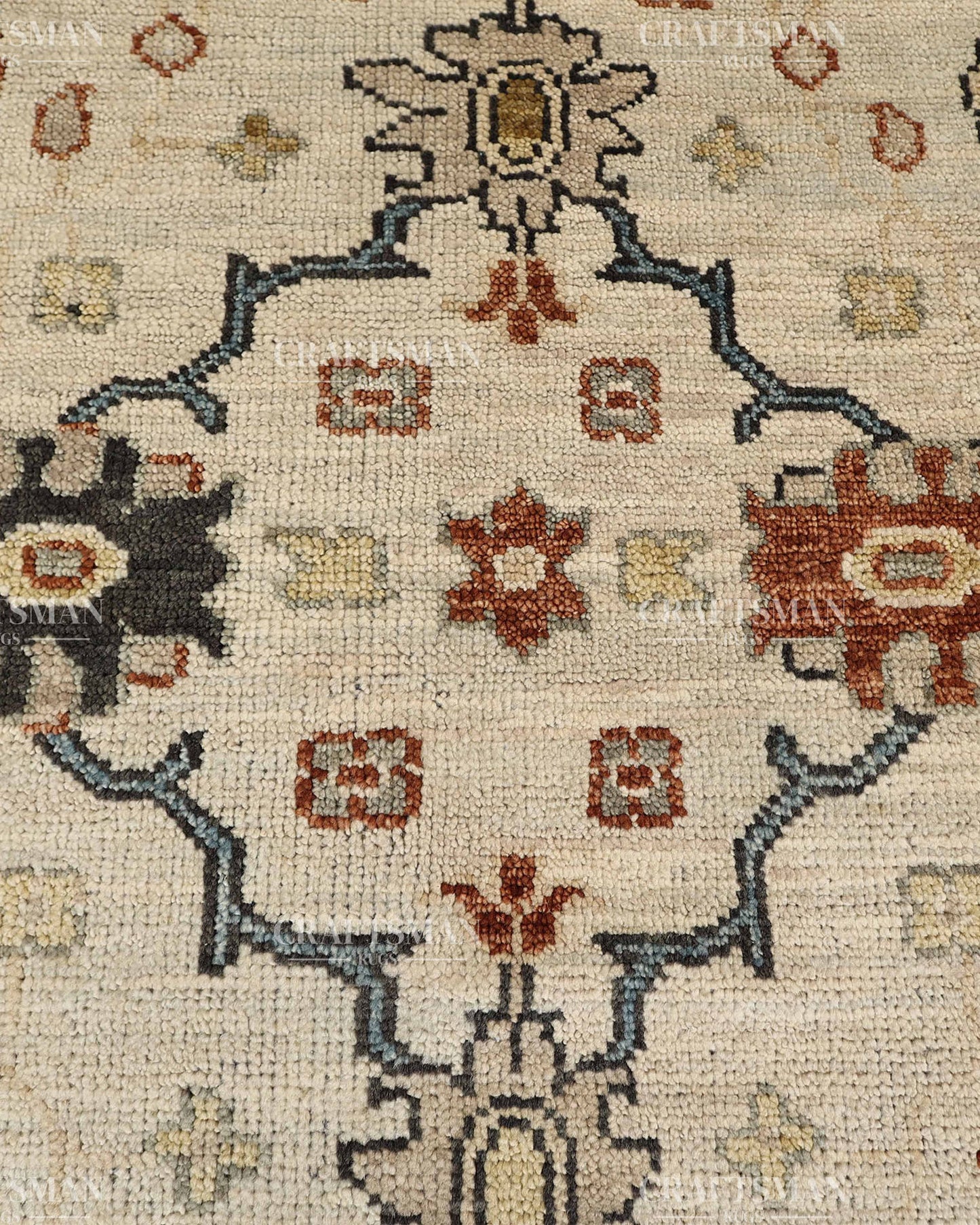 Hand Knotted Vintage Persian Oushak Style Rug – Ivory Blue Floral Wool Area Rug