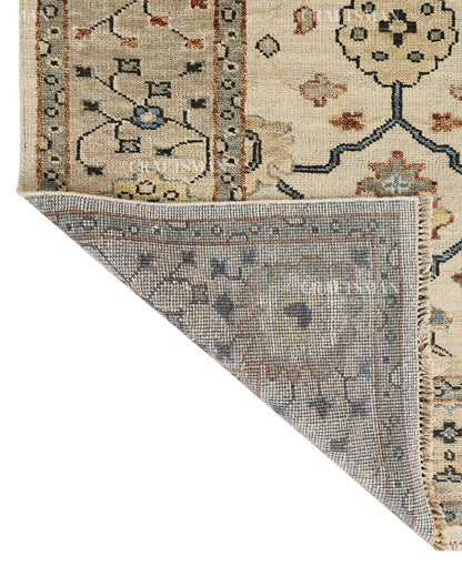 Hand Knotted Vintage Persian Oushak Style Rug – Ivory Blue Floral Wool Area Rug