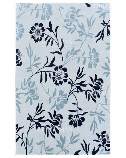 Hand Tufted Cut Pile Rug – Blue Floral Vine Design – Made to Order Premium Wool Area Rug