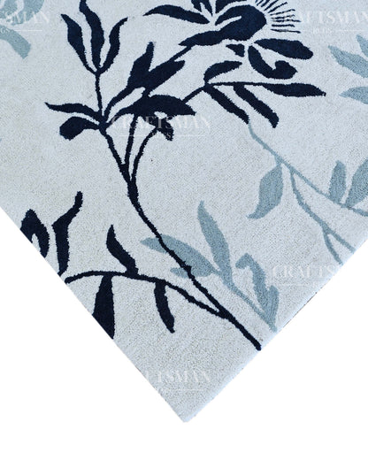 Hand Tufted Cut Pile Rug – Blue Floral Vine Design – Made to Order Premium Wool Area Rug