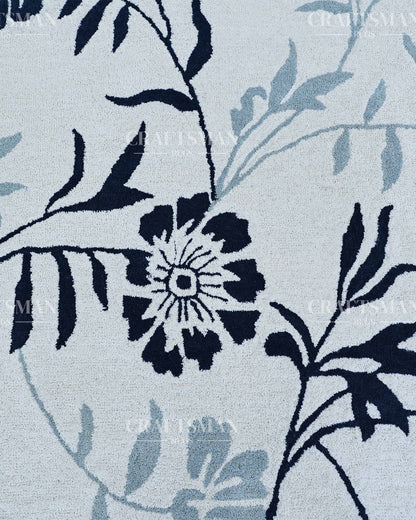 Hand Tufted Cut Pile Rug – Blue Floral Vine Design – Made to Order Premium Wool Area Rug