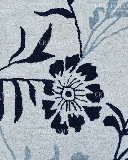 Hand Tufted Cut Pile Rug – Blue Floral Vine Design – Made to Order Premium Wool Area Rug