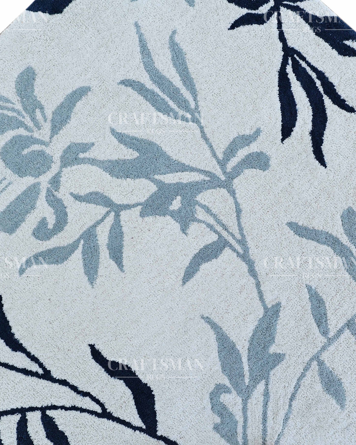 Hand Tufted Cut Pile Rug – Blue Floral Vine Design – Made to Order Premium Wool Area Rug