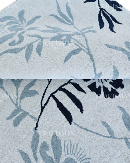 Hand Tufted Cut Pile Rug – Blue Floral Vine Design – Made to Order Premium Wool Area Rug