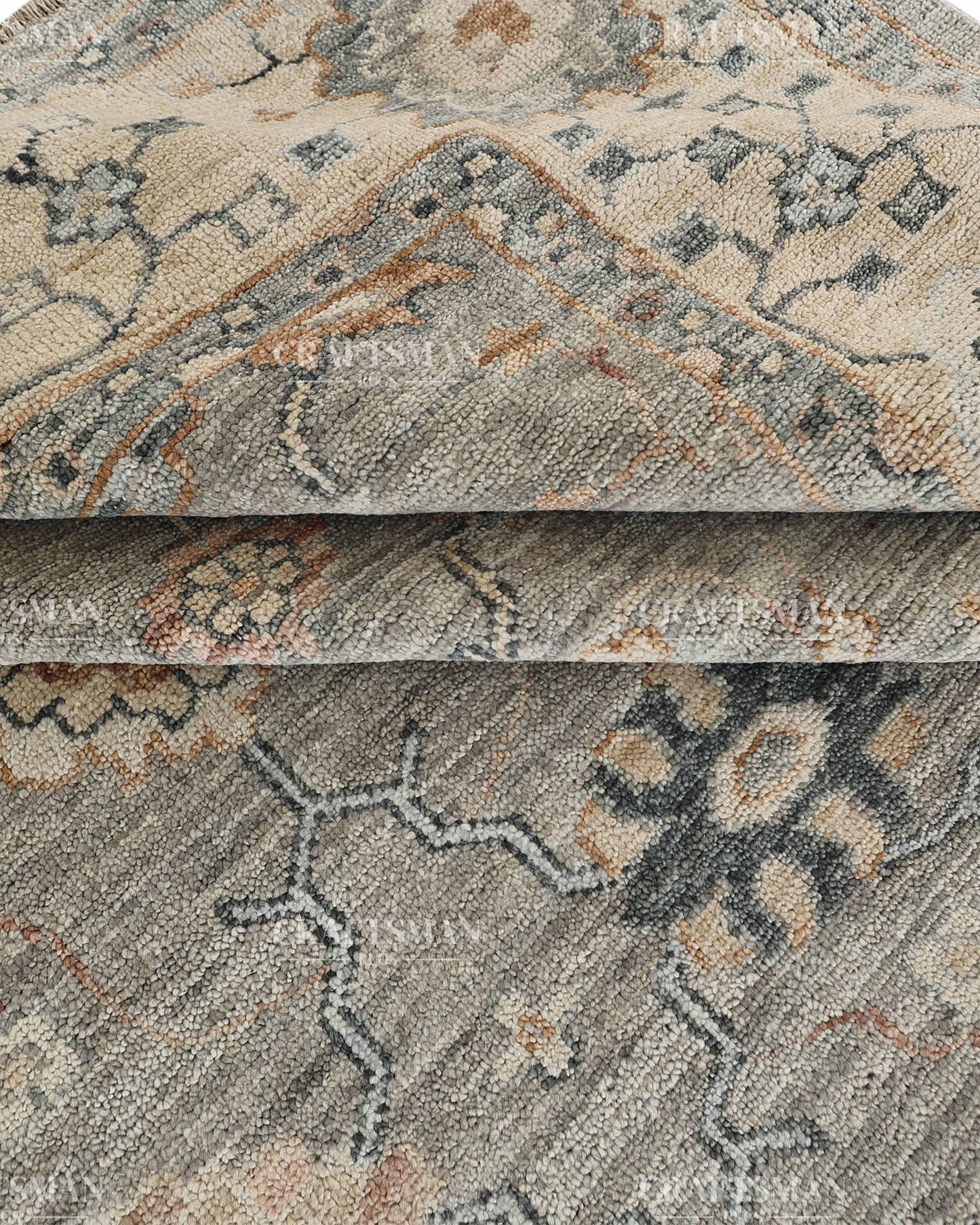 Hand Knotted Vintage Persian Oushak Style Rug – Gray Blue Floral Wool Area Rug