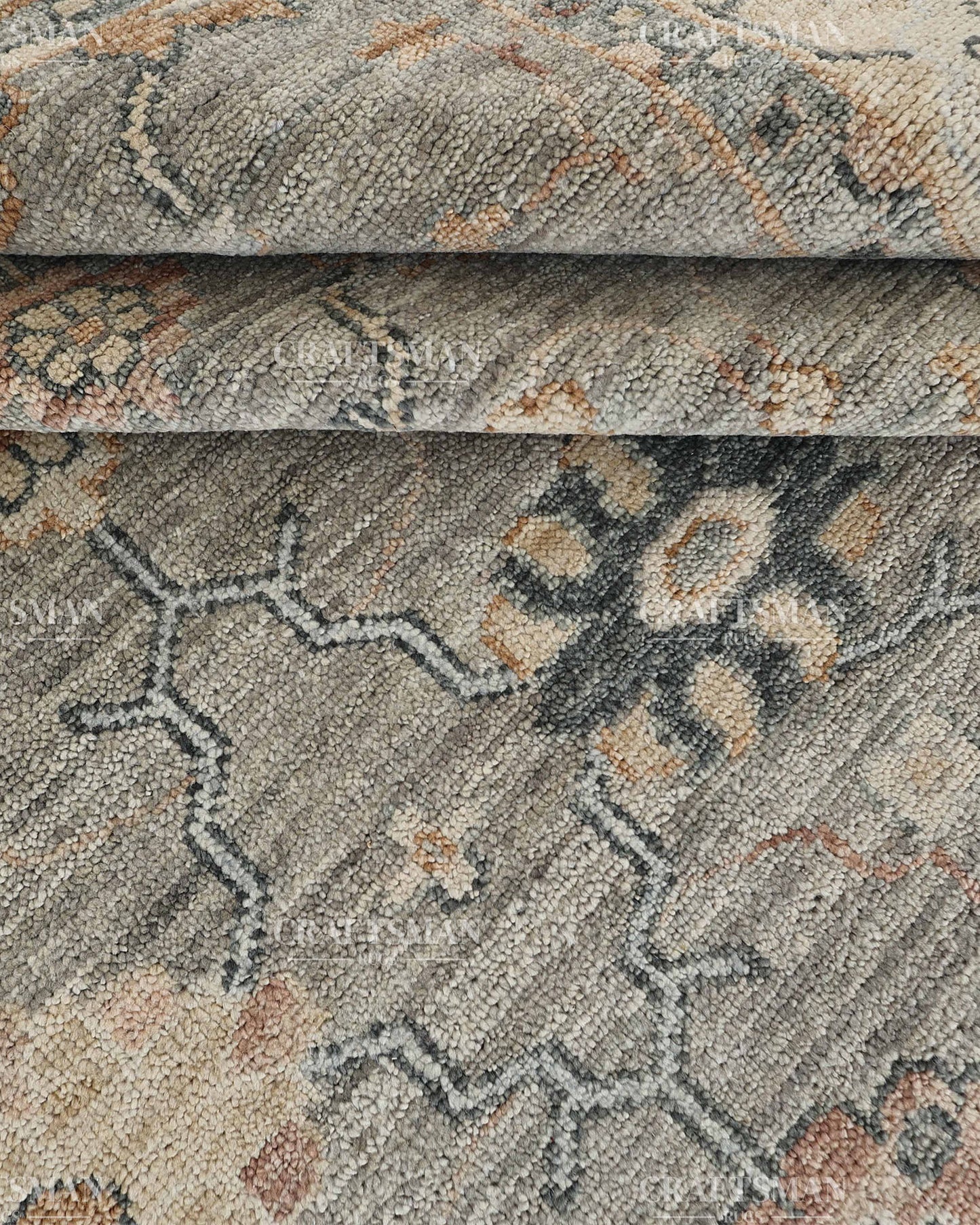Hand Knotted Vintage Persian Oushak Style Rug – Gray Blue Floral Wool Area Rug
