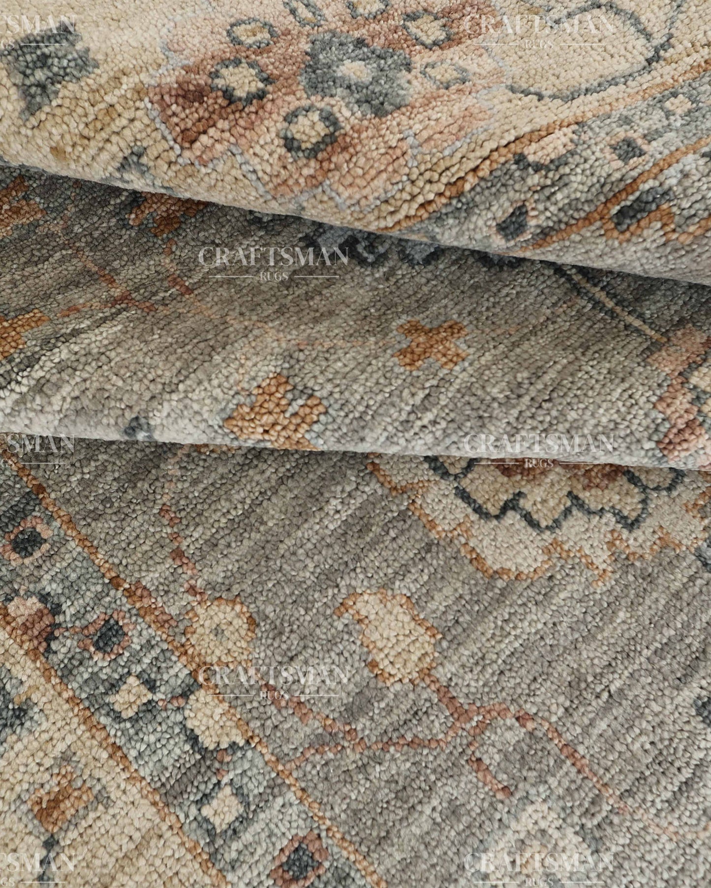 Hand Knotted Vintage Persian Oushak Style Rug – Gray Blue Floral Wool Area Rug