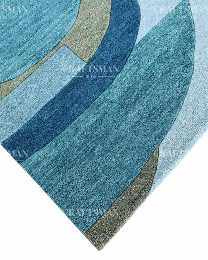 Modern Abstract Hand Tufted Wool Rug – Blue & Teal Geometric Design – Made to Order