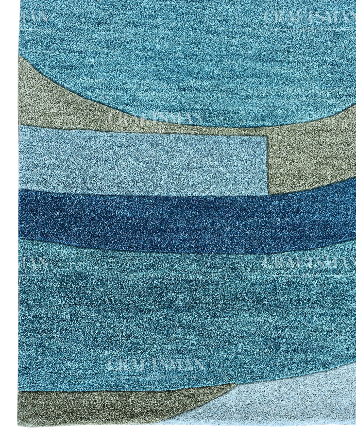 Modern Abstract Hand Tufted Wool Rug – Blue & Teal Geometric Design – Made to Order