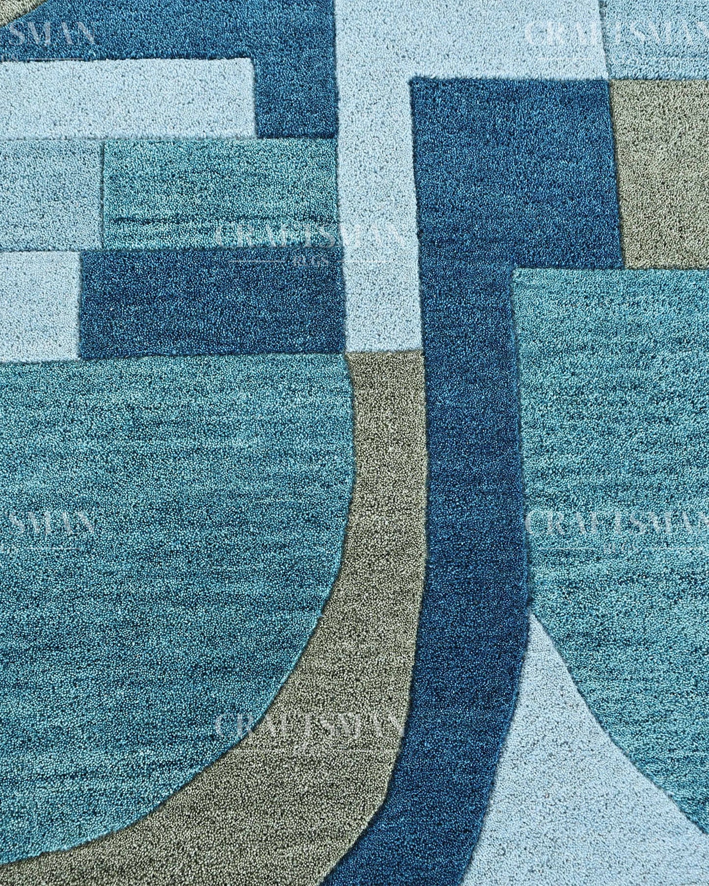 Modern Abstract Hand Tufted Wool Rug – Blue & Teal Geometric Design – Made to Order