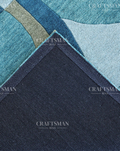 Modern Abstract Hand Tufted Wool Rug – Blue & Teal Geometric Design – Made to Order