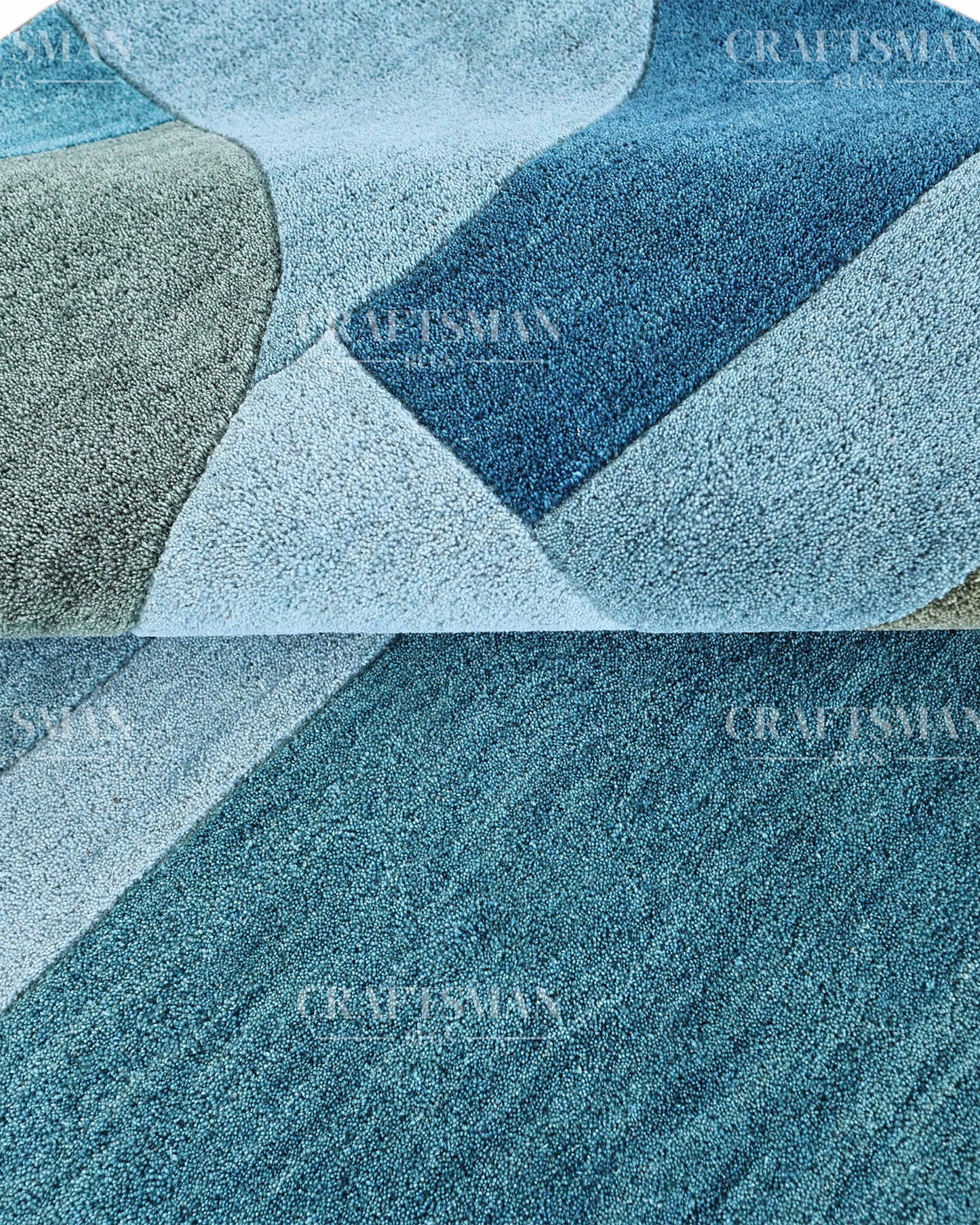 Modern Abstract Hand Tufted Wool Rug – Blue & Teal Geometric Design – Made to Order