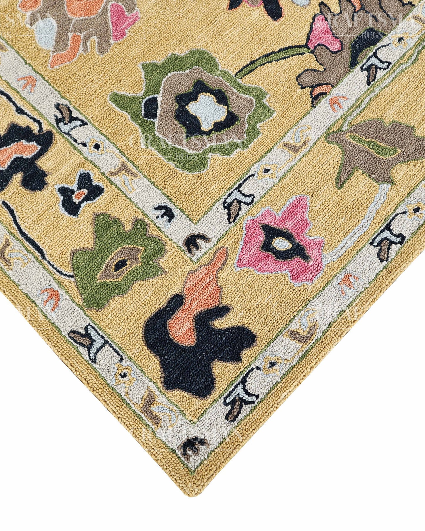 6x8 ft Hand Tufted Loop Pile Rug – Oushak Inspired Floral Design – Premium Wool Area Rug for Living Room & Bedroom