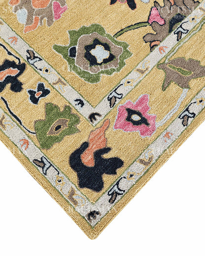 6x8 ft Hand Tufted Loop Pile Rug – Oushak Inspired Floral Design – Premium Wool Area Rug for Living Room & Bedroom