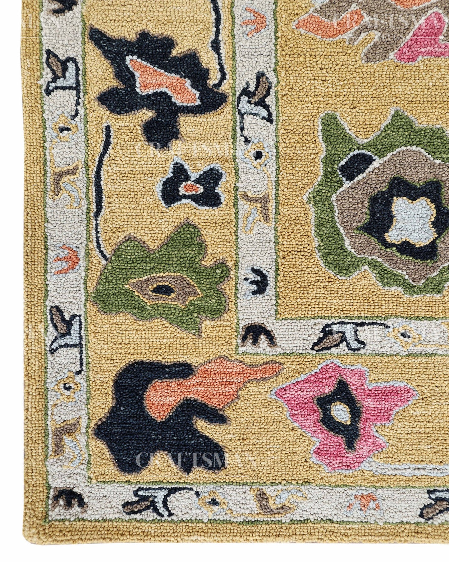 6x8 ft Hand Tufted Loop Pile Rug – Oushak Inspired Floral Design – Premium Wool Area Rug for Living Room & Bedroom
