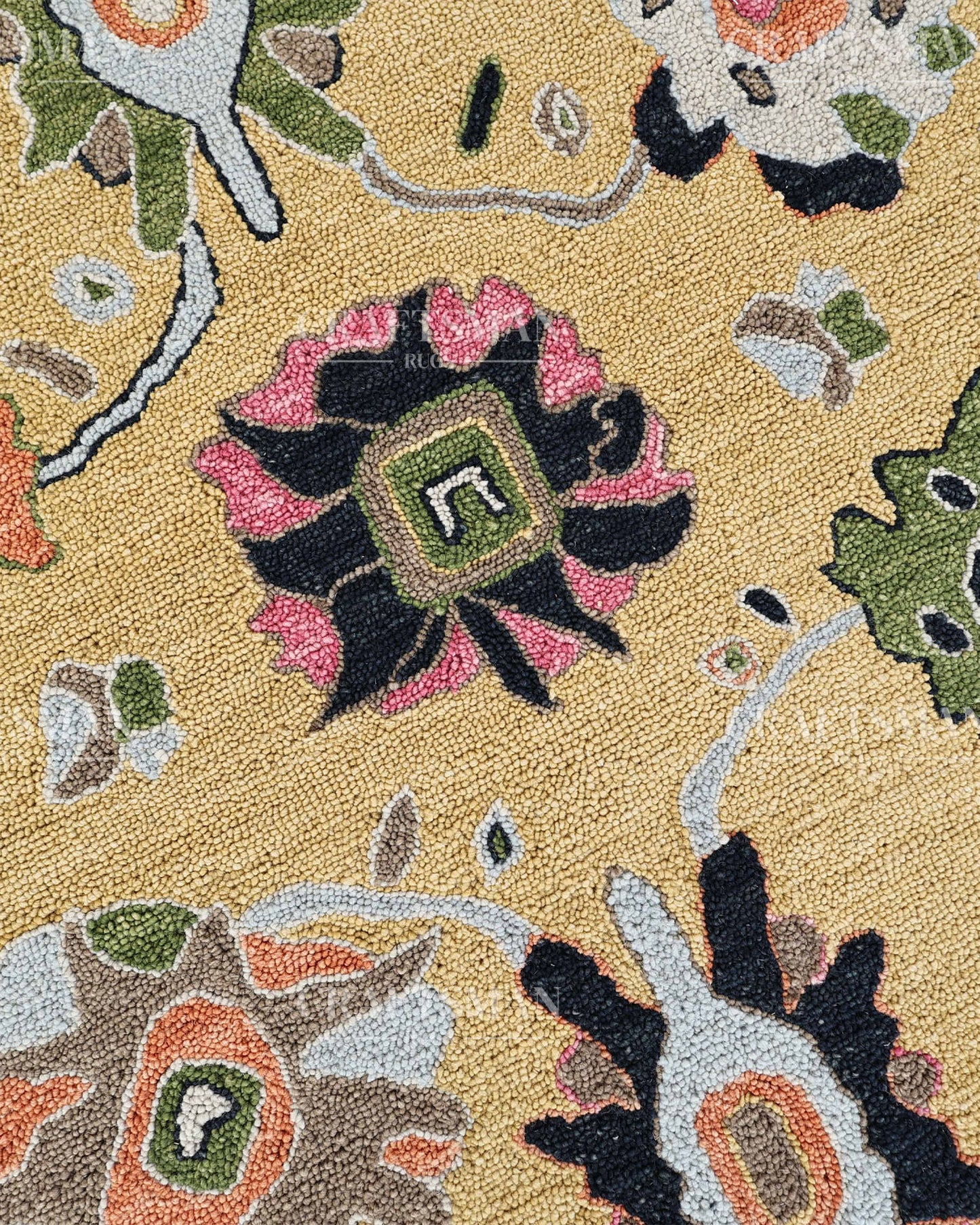 6x8 ft Hand Tufted Loop Pile Rug – Oushak Inspired Floral Design – Premium Wool Area Rug for Living Room & Bedroom