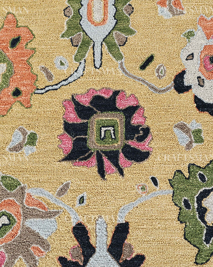 6x8 ft Hand Tufted Loop Pile Rug – Oushak Inspired Floral Design – Premium Wool Area Rug for Living Room & Bedroom