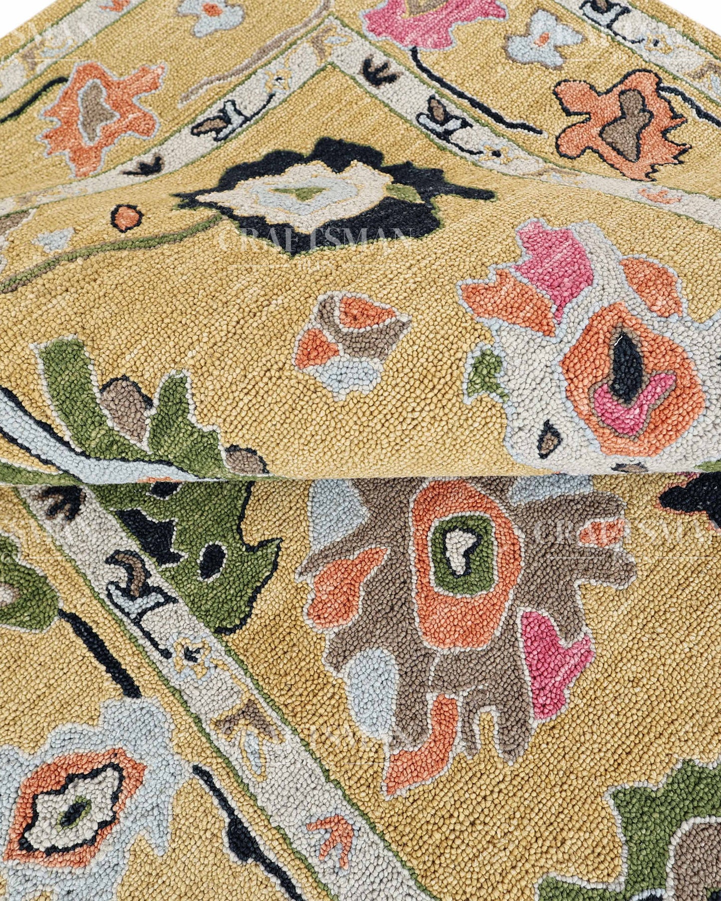 6x8 ft Hand Tufted Loop Pile Rug – Oushak Inspired Floral Design – Premium Wool Area Rug for Living Room & Bedroom