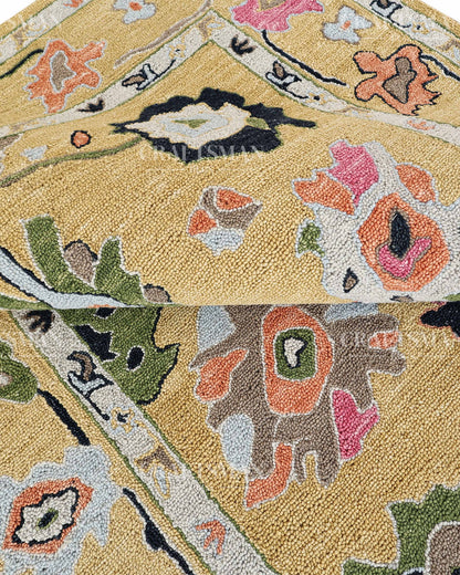 6x8 ft Hand Tufted Loop Pile Rug – Oushak Inspired Floral Design – Premium Wool Area Rug for Living Room & Bedroom