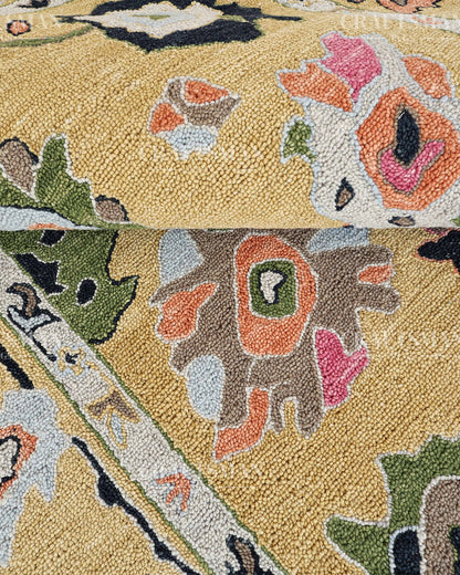 6x8 ft Hand Tufted Loop Pile Rug – Oushak Inspired Floral Design – Premium Wool Area Rug for Living Room & Bedroom