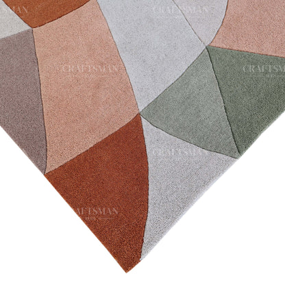 Modern Abstract Area Rug – Geometric Curve Design in Sage Green, Rust & Beige | Soft Contemporary Carpet for Living Room & Bedroom