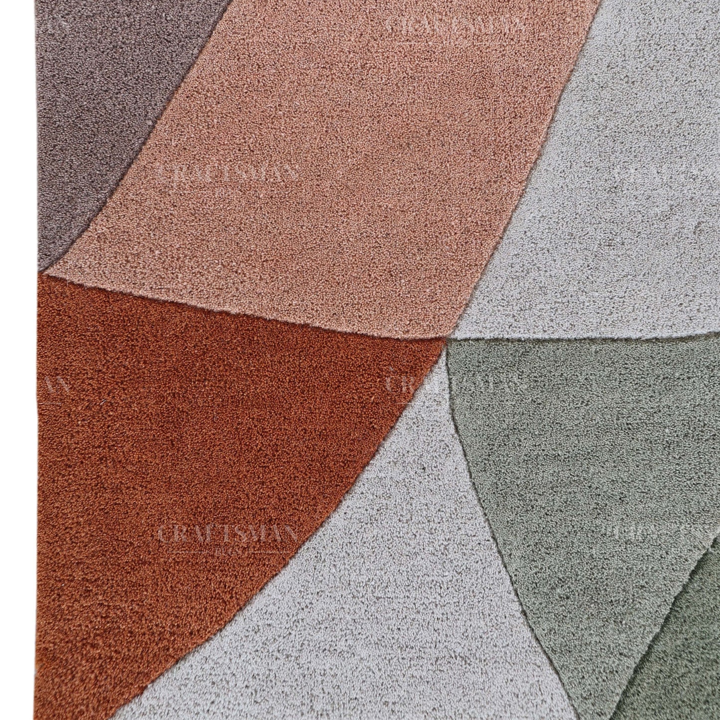 Modern Abstract Area Rug – Geometric Curve Design in Sage Green, Rust & Beige | Soft Contemporary Carpet for Living Room & Bedroom