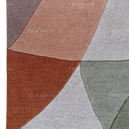 Modern Abstract Area Rug – Geometric Curve Design in Sage Green, Rust & Beige | Soft Contemporary Carpet for Living Room & Bedroom