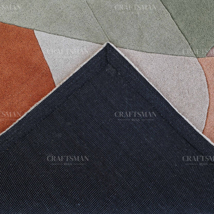 Modern Abstract Area Rug – Geometric Curve Design in Sage Green, Rust & Beige | Soft Contemporary Carpet for Living Room & Bedroom