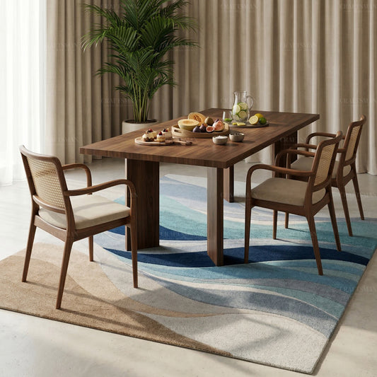 Modern Ocean Wave Area Rug – Blue Gradient Abstract Design with Beige Base | Soft Contemporary Carpet for Living Room & Bedroom