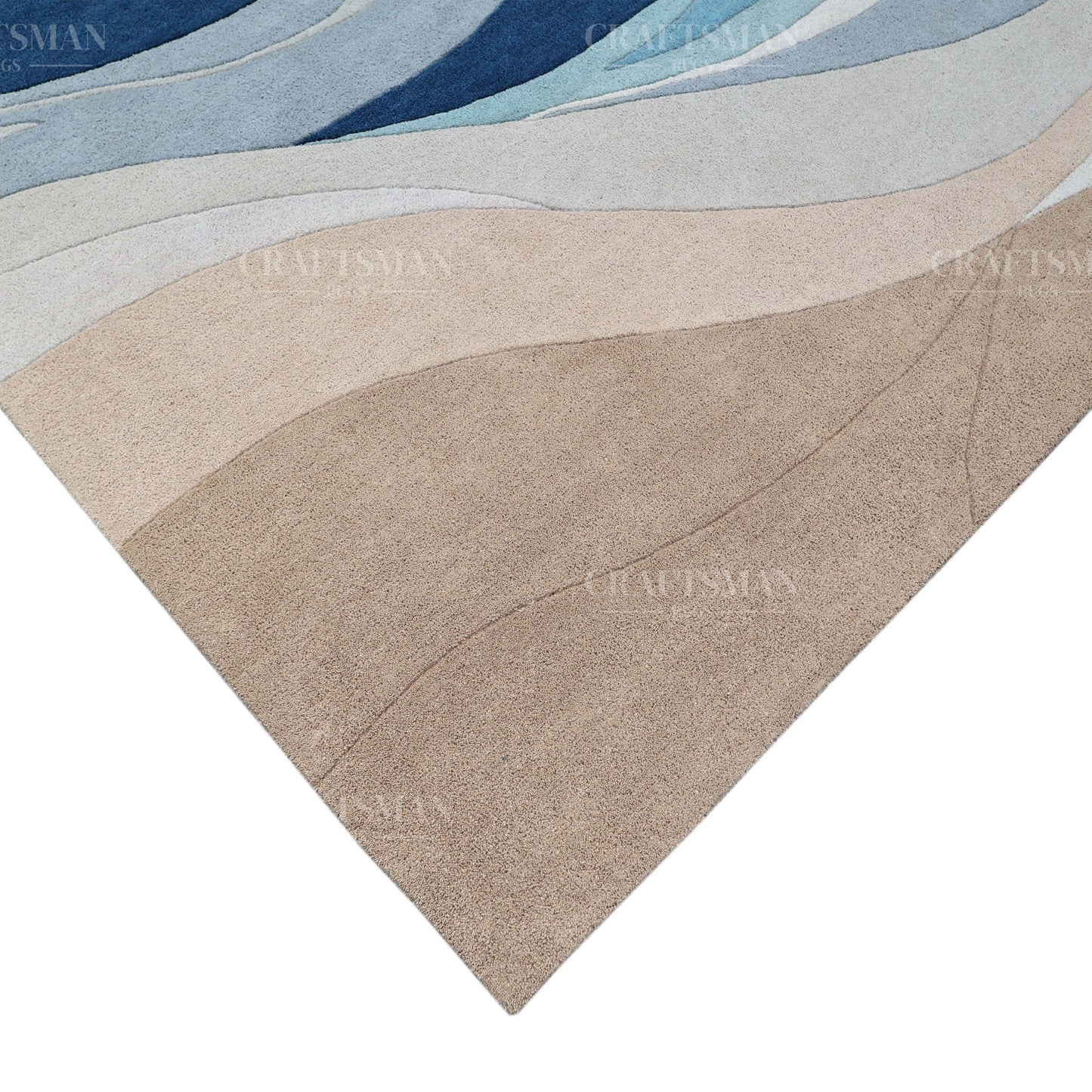 Modern Ocean Wave Area Rug – Blue Gradient Abstract Design with Beige Base | Soft Contemporary Carpet for Living Room & Bedroom