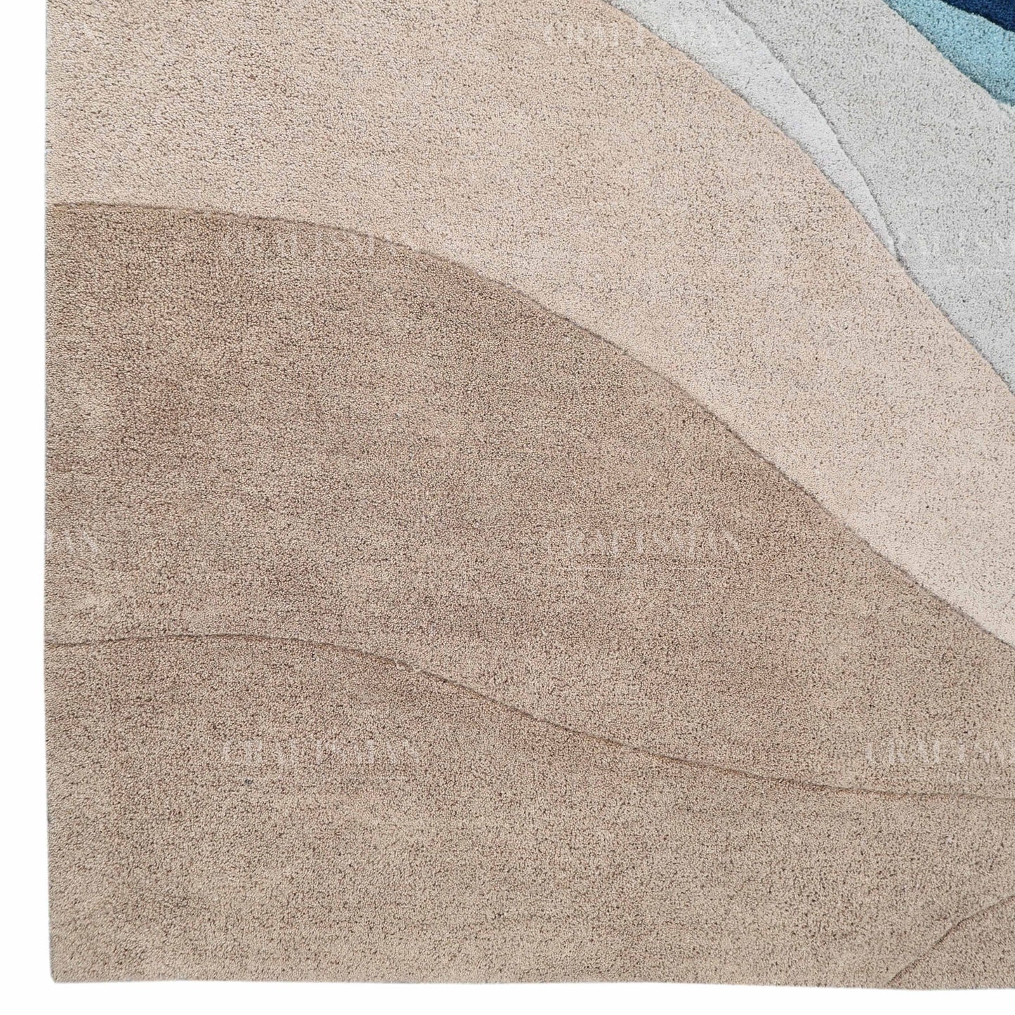 Modern Ocean Wave Area Rug – Blue Gradient Abstract Design with Beige Base | Soft Contemporary Carpet for Living Room & Bedroom