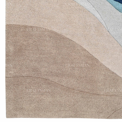 Modern Ocean Wave Area Rug – Blue Gradient Abstract Design with Beige Base | Soft Contemporary Carpet for Living Room & Bedroom