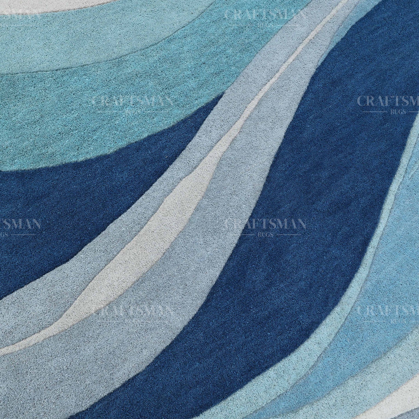 Modern Ocean Wave Area Rug – Blue Gradient Abstract Design with Beige Base | Soft Contemporary Carpet for Living Room & Bedroom