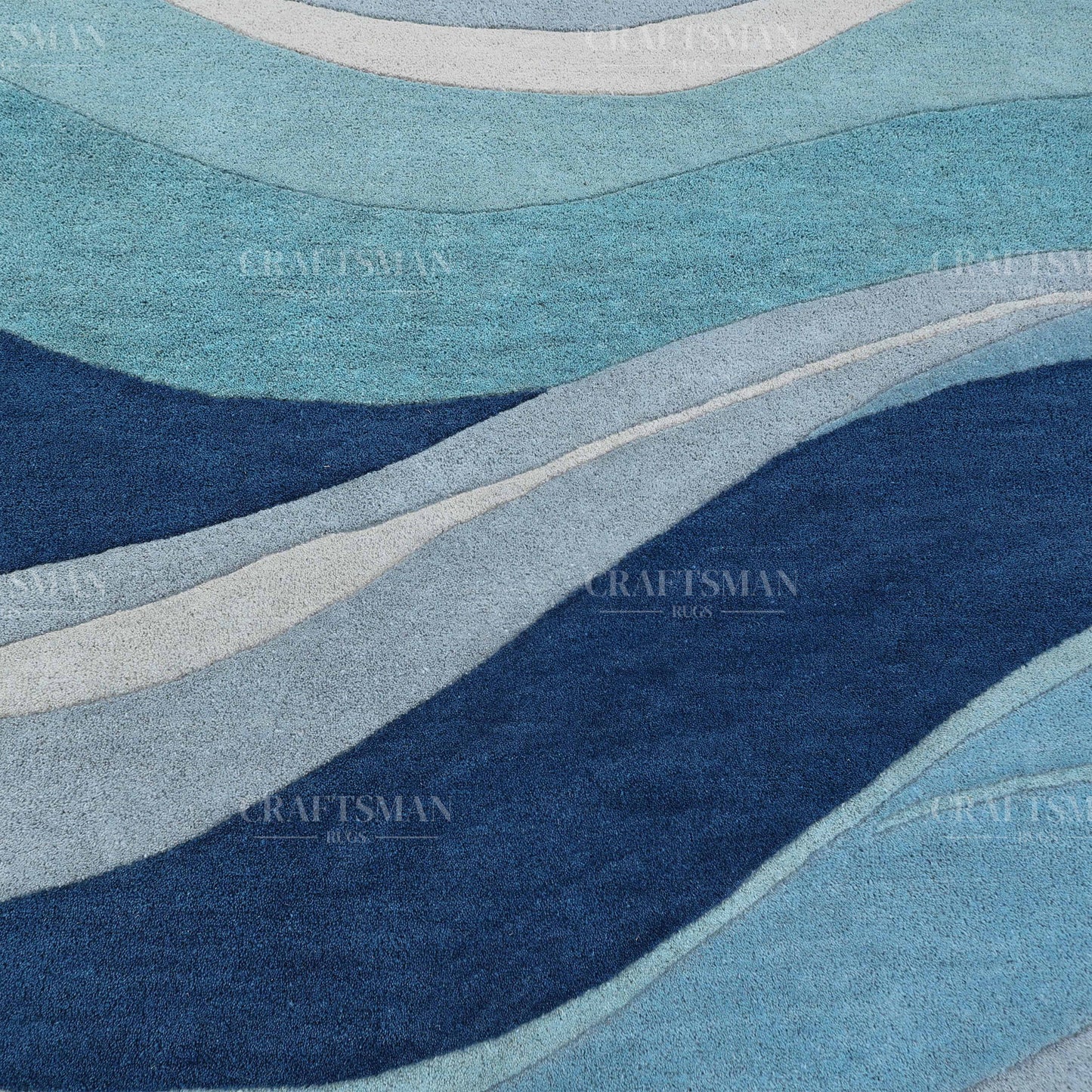 Modern Ocean Wave Area Rug – Blue Gradient Abstract Design with Beige Base | Soft Contemporary Carpet for Living Room & Bedroom