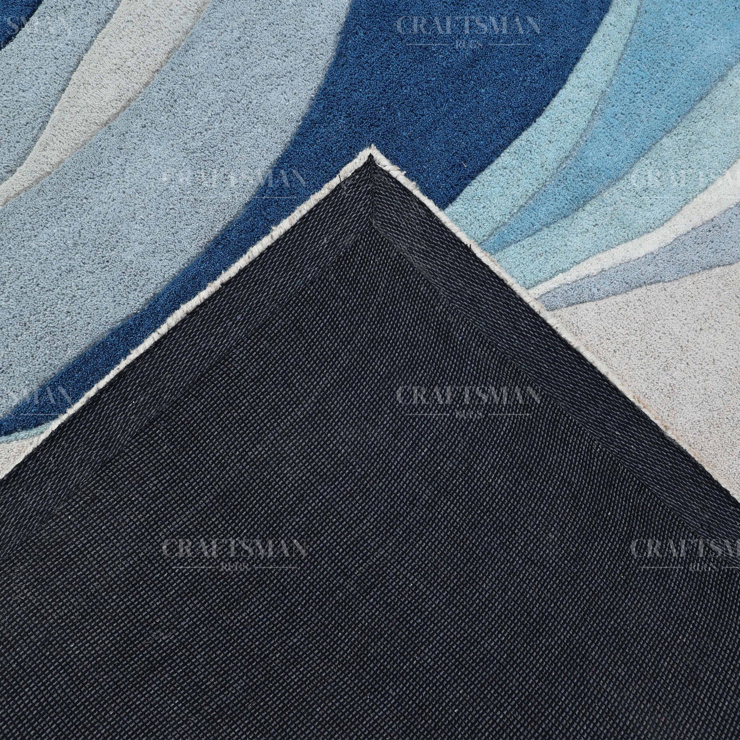 Modern Ocean Wave Area Rug – Blue Gradient Abstract Design with Beige Base | Soft Contemporary Carpet for Living Room & Bedroom