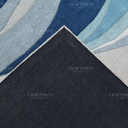 Modern Ocean Wave Area Rug – Blue Gradient Abstract Design with Beige Base | Soft Contemporary Carpet for Living Room & Bedroom