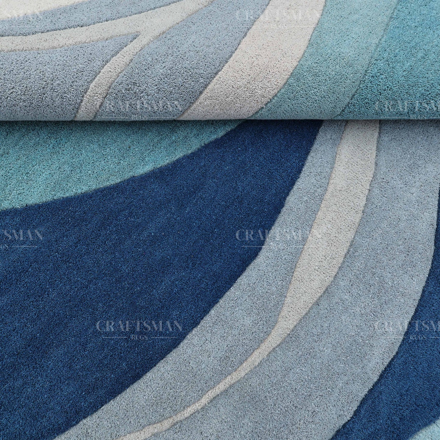 Modern Ocean Wave Area Rug – Blue Gradient Abstract Design with Beige Base | Soft Contemporary Carpet for Living Room & Bedroom