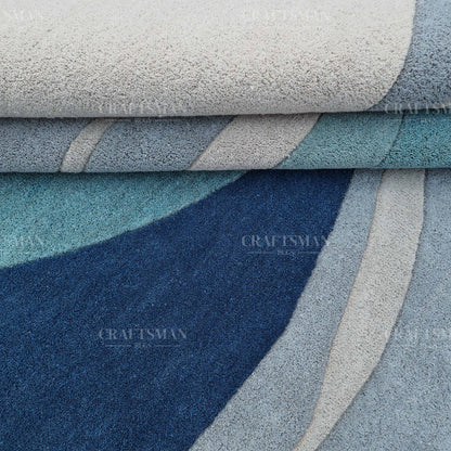 Modern Ocean Wave Area Rug – Blue Gradient Abstract Design with Beige Base | Soft Contemporary Carpet for Living Room & Bedroom