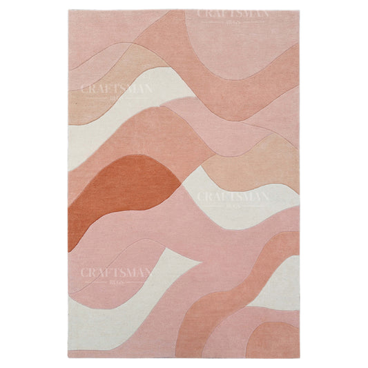 Modern Abstract Area Rug – Soft Peach & Blush Wave Design with Beige Accents | Luxury Hand-Tufted Carpet for Living Room & Bedroom