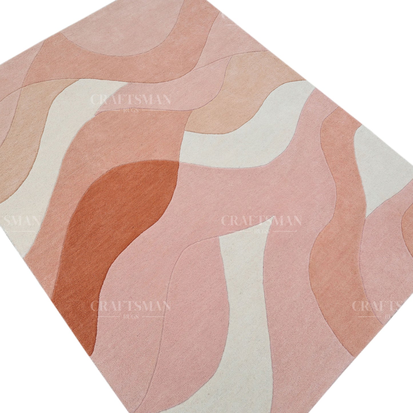 Modern Abstract Area Rug – Soft Peach & Blush Wave Design with Beige Accents | Luxury Hand-Tufted Carpet for Living Room & Bedroom
