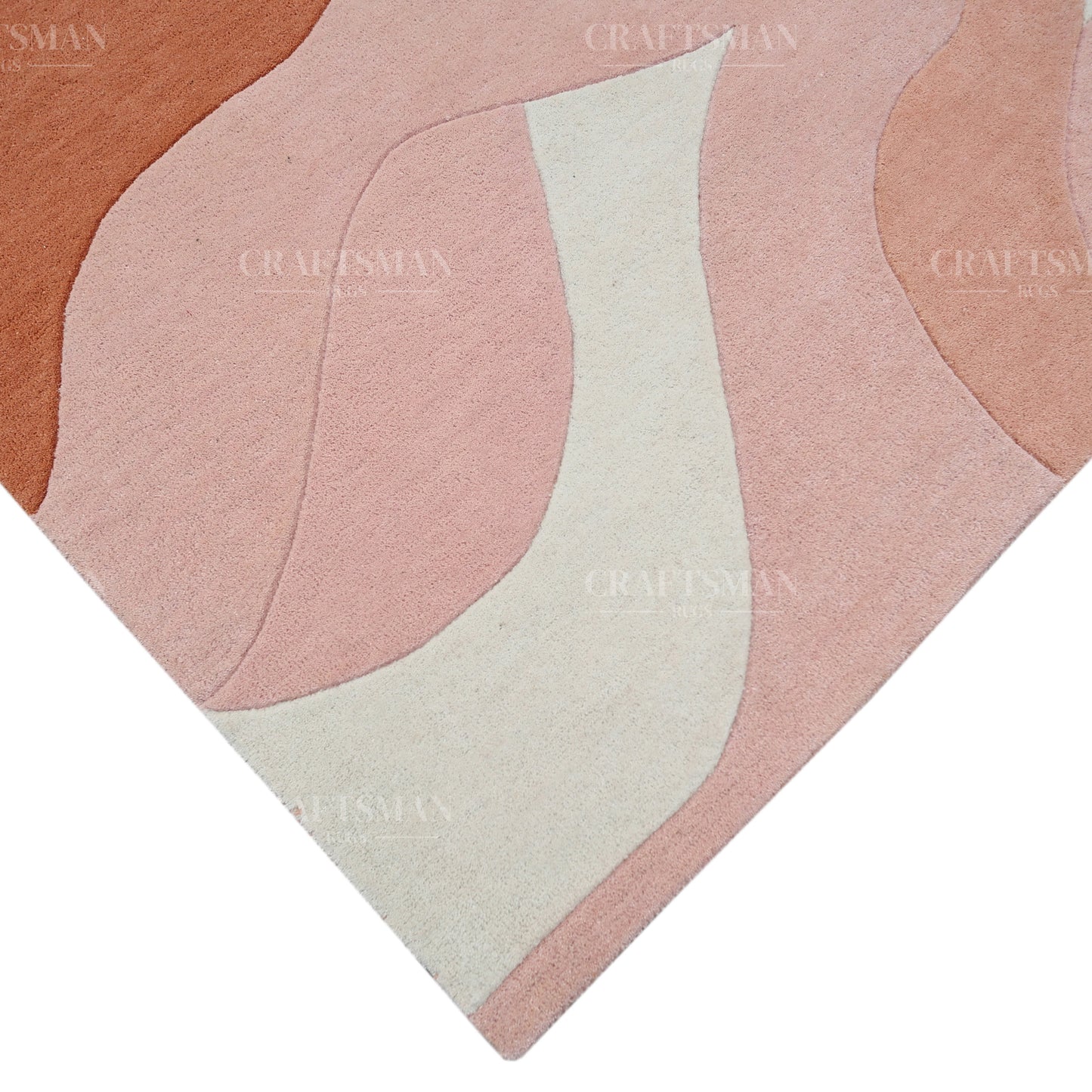 Modern Abstract Area Rug – Soft Peach & Blush Wave Design with Beige Accents | Luxury Hand-Tufted Carpet for Living Room & Bedroom