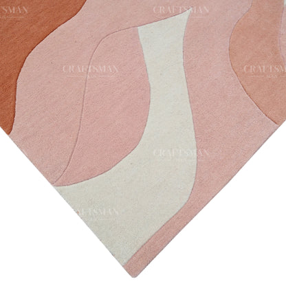 Modern Abstract Area Rug – Soft Peach & Blush Wave Design with Beige Accents | Luxury Hand-Tufted Carpet for Living Room & Bedroom