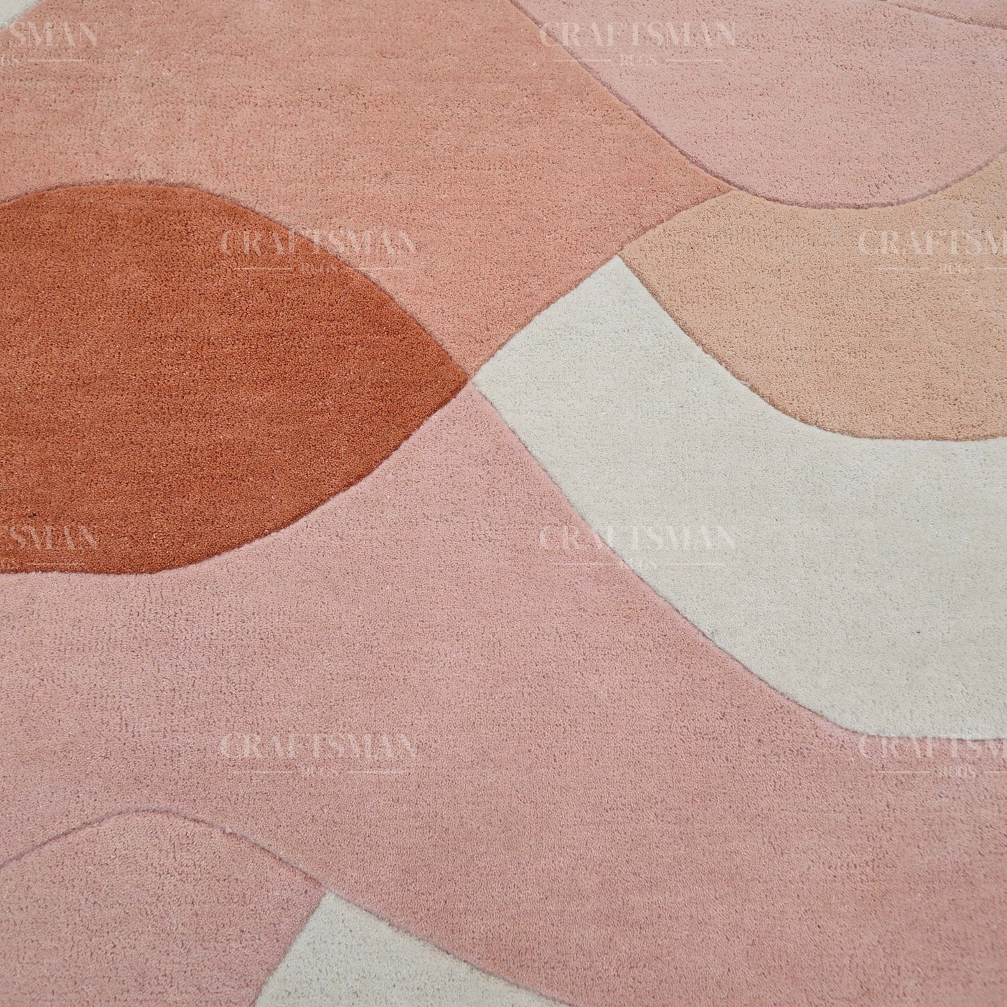Modern Abstract Area Rug – Soft Peach & Blush Wave Design with Beige Accents | Luxury Hand-Tufted Carpet for Living Room & Bedroom