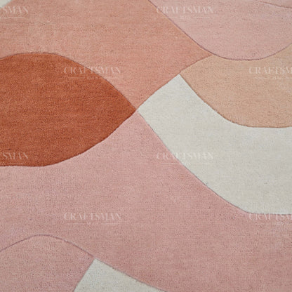 Modern Abstract Area Rug – Soft Peach & Blush Wave Design with Beige Accents | Luxury Hand-Tufted Carpet for Living Room & Bedroom