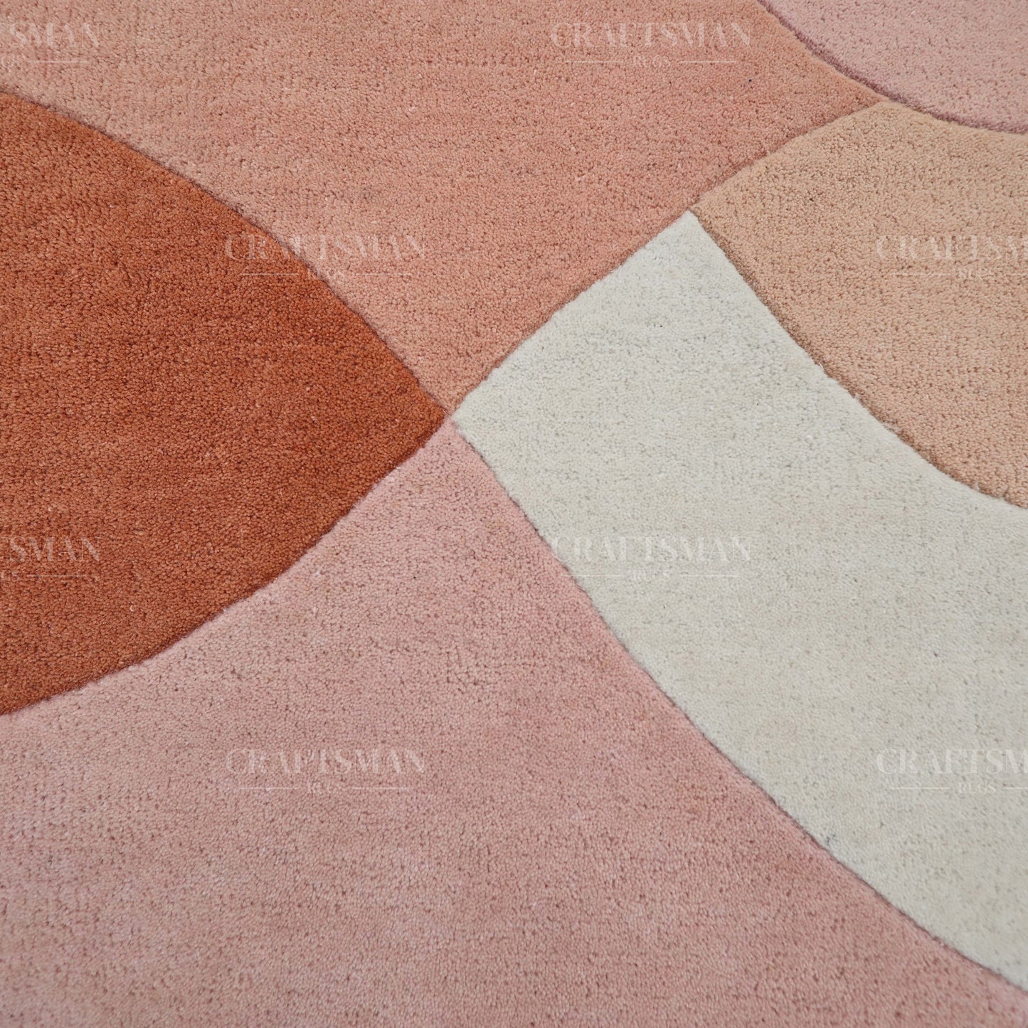 Modern Abstract Area Rug – Soft Peach & Blush Wave Design with Beige Accents | Luxury Hand-Tufted Carpet for Living Room & Bedroom