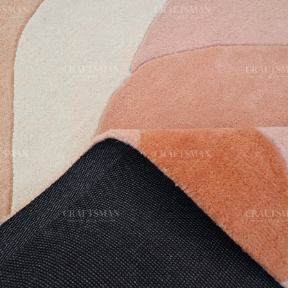 Modern Abstract Area Rug – Soft Peach & Blush Wave Design with Beige Accents | Luxury Hand-Tufted Carpet for Living Room & Bedroom