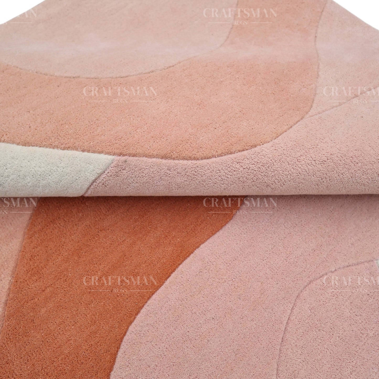 Modern Abstract Area Rug – Soft Peach & Blush Wave Design with Beige Accents | Luxury Hand-Tufted Carpet for Living Room & Bedroom